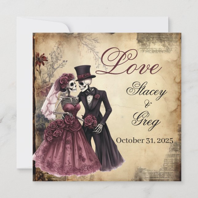 Halloween Rustic Gothic Skeleton Bröllop Inbjudningar (Framsida)