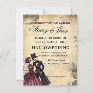 Halloween Rustic Gothic Skeleton Bröllop Vykort