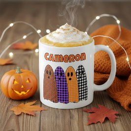 Halloween-rutiga gingham-spöken kaffemugg