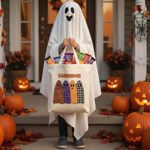 Halloween-rutiga gingham-spöken tygkasse