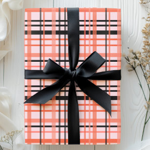 Halloween-rutigt mönster i rosa, orange och svart presentpapper