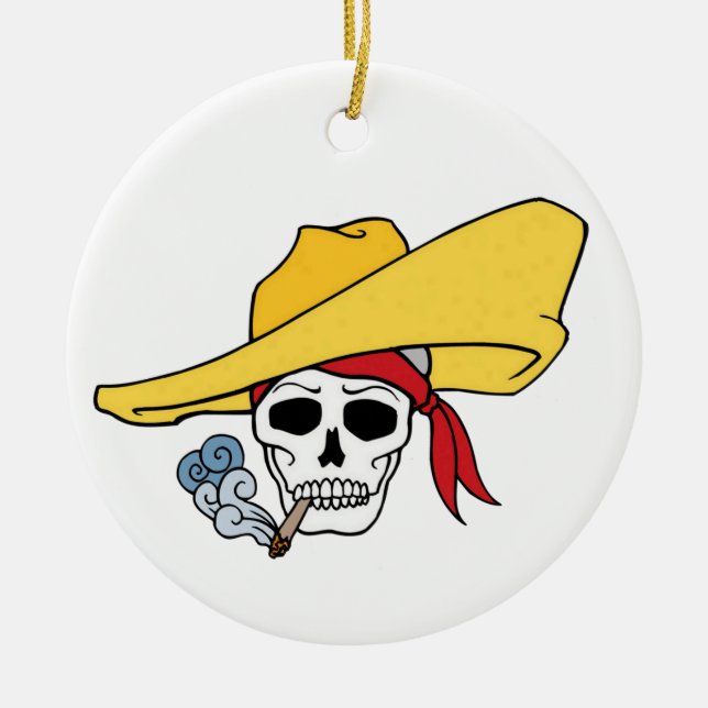 Halloween Rykande Dödskalle med Bandana Tecknad Fi Julgransprydnad Keramik (Framsidan)