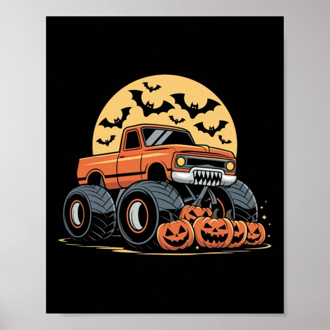 Halloween S För barn Boys Monster Lastbil Pumpkins Poster (Framsidan)