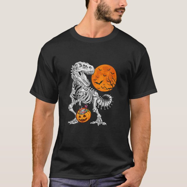 Halloween S för boys Kids Dinosaur Skeleton T Rex T Shirt (Framsida)