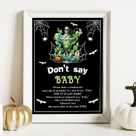 Halloween "Säg inte Baby" Baby Shower-spel Poster
