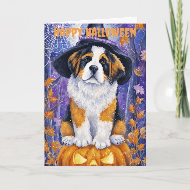 Halloween Saint Bernard Hund Helgkort (Framsida)