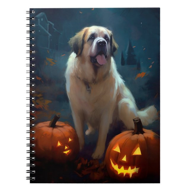 Halloween Saint Bernard med Pumpkins Scary Anteckningsbok (Framsidan)