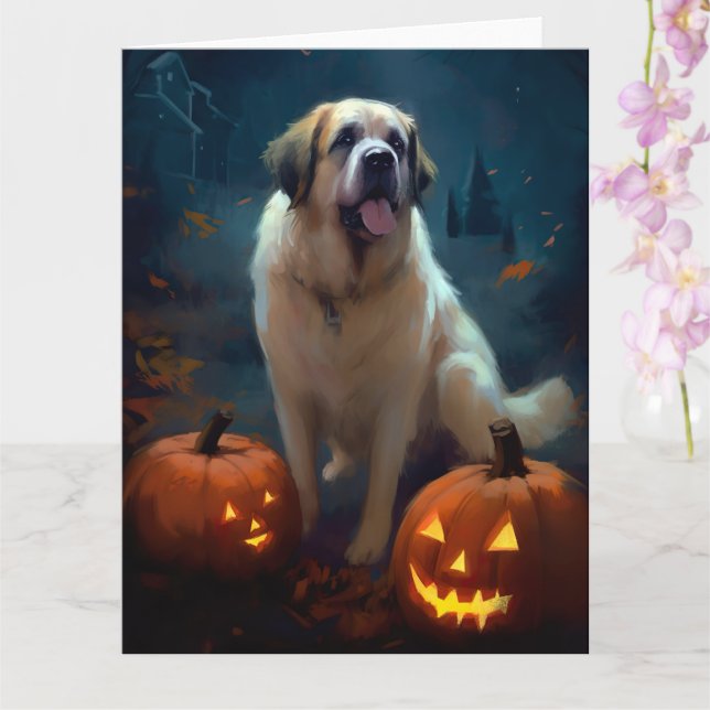 Halloween Saint Bernard med Pumpkins Scary Kort (Orkide)