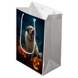 Halloween Saint Bernard med pumpor läskig