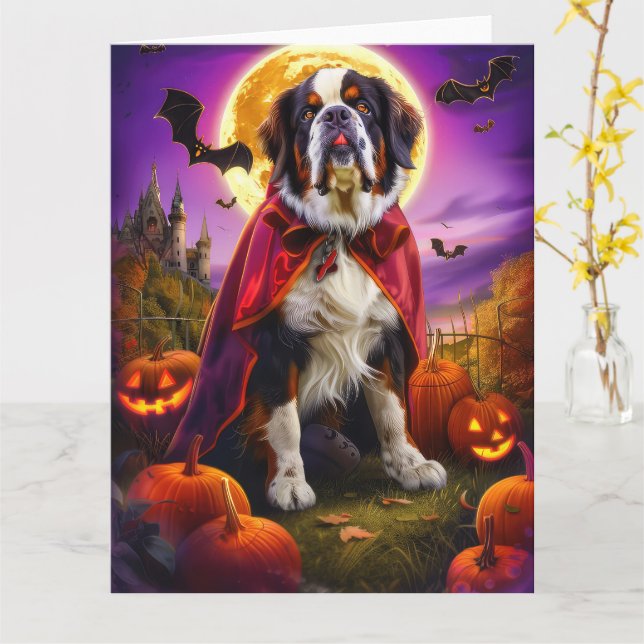 Halloween Saint Bernard Vampyr Pumpor Skräck Kort (Gul blomma)