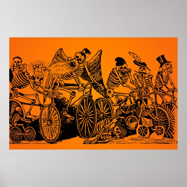 HALLOWEEN SALE! Skeleton Cyclists av J. Posada Poster (Framsidan)