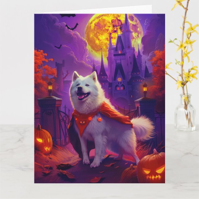 Halloween Samoyed Vampire Pumpkins Scary Kort (Gul blomma)