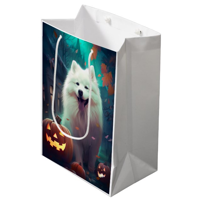 Halloween Samoyed with Pumpkins Scary (Framsidan Vinklad)