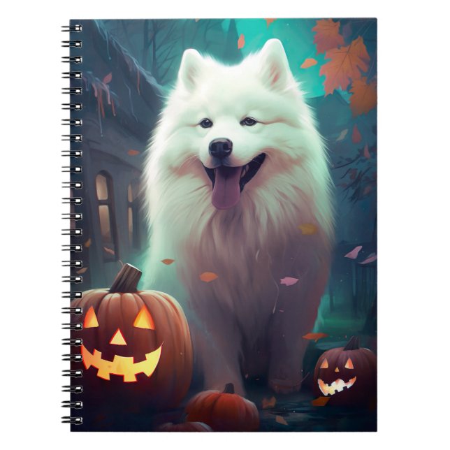 Halloween Samoyed with Pumpkins Scary Anteckningsbok (Framsidan)