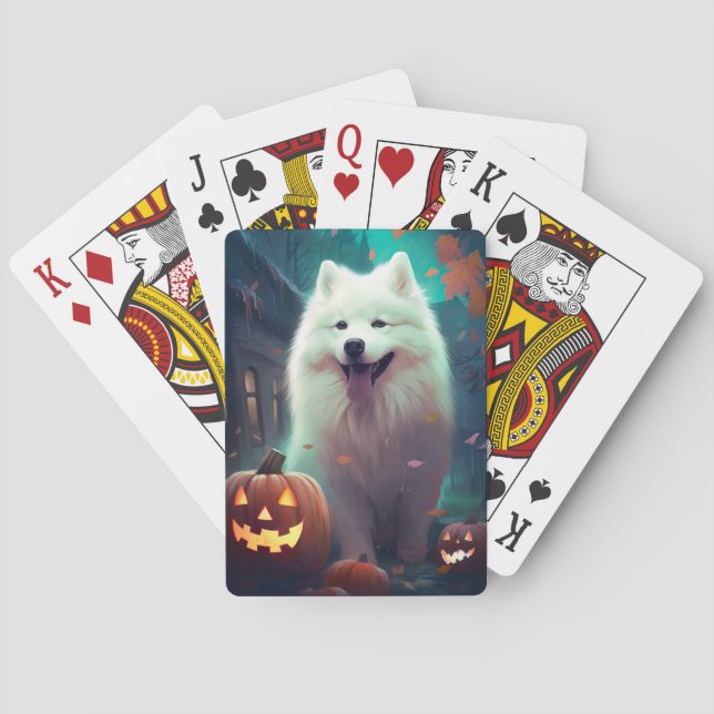 Halloween Samoyed with Pumpkins Scary Casinokort (Baksidan)