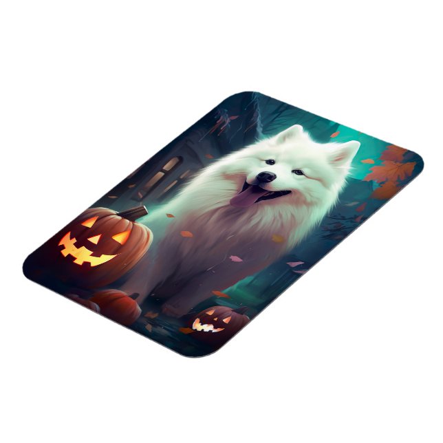 Halloween Samoyed with Pumpkins Scary Magnet (Vänstra Sidan)