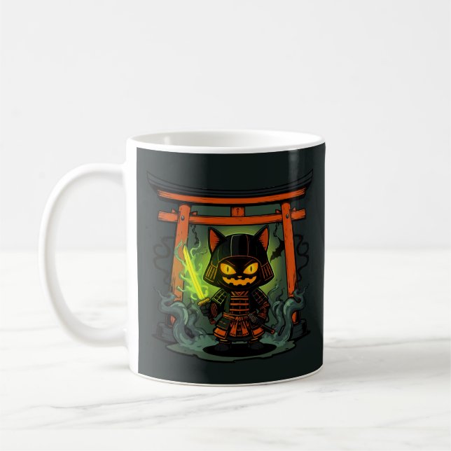 Halloween Samurai Warrior - Creepy Japansk Spooky Kaffemugg (Vänster)