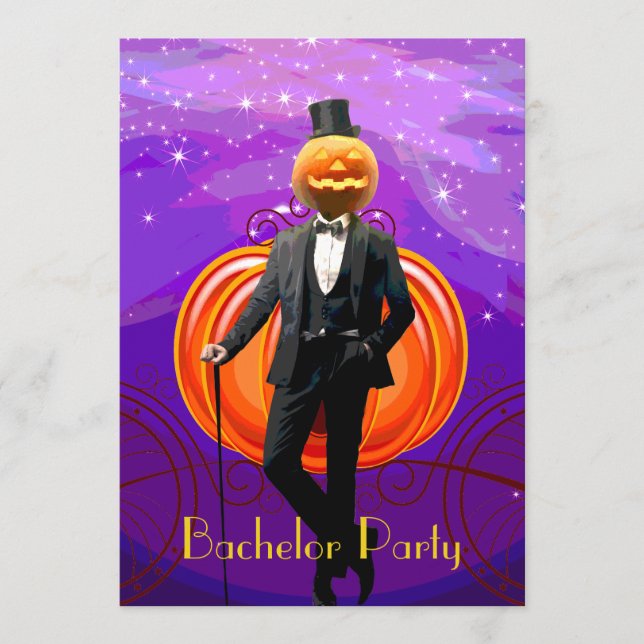 Halloween Sängkammarparty med Pumpa Brudgumme Inbjudningar (Framsida)