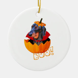 Halloween Sause Hund Boo Pumpkin Dachshund Julgransprydnad Keramik