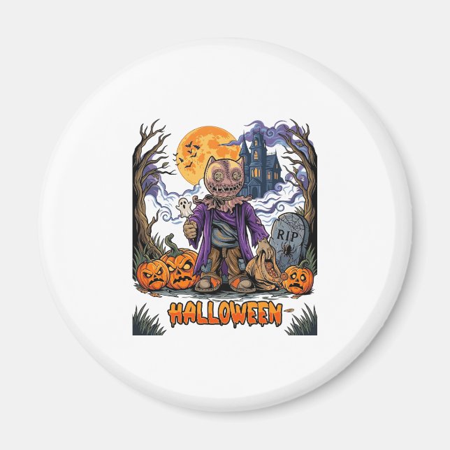 Halloween Scarecrow Godispåse Pumpa Spökhus Magnet (Framsidan)
