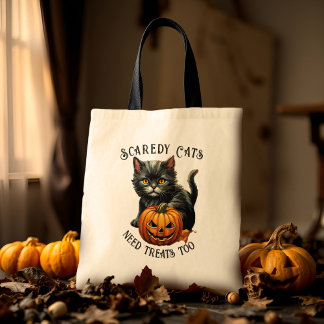 Halloween Scaredy Cat Vintage Black Kitten Treat Tygkasse