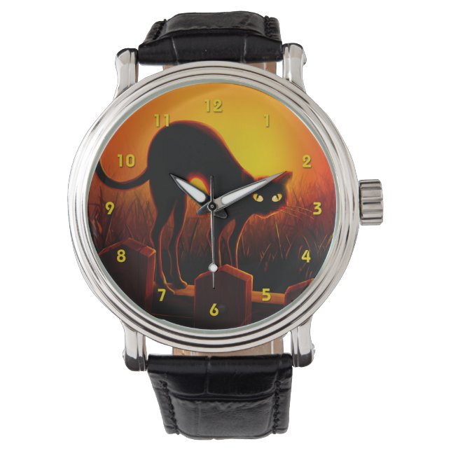 Halloween Scary Black Cat Glowing Ögon Watch Armbandsur (Framsida)