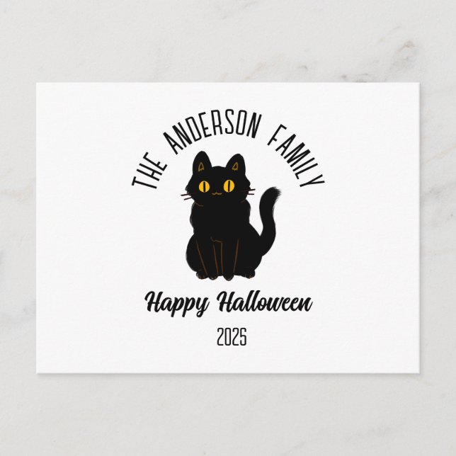 Halloween Scary Black Cat Personlig Namn Helg Vykort (Framsida)