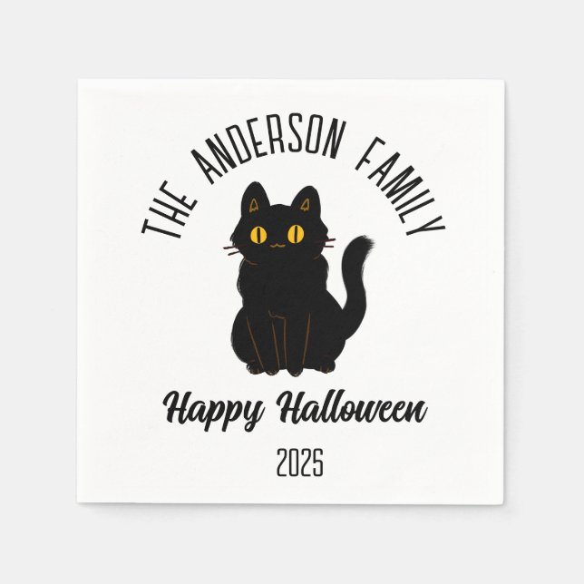 Halloween Scary Black Cat Personlig Namn Pappersservett (Framsidan)