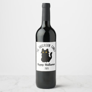 Halloween Scary Black Cat Personlig Namn Vinflaska Etikett