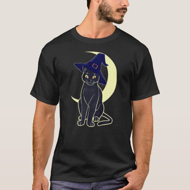 Halloween Scary Black Cat Witch Hat Cute Kitten Mo T Shirt (Framsida)