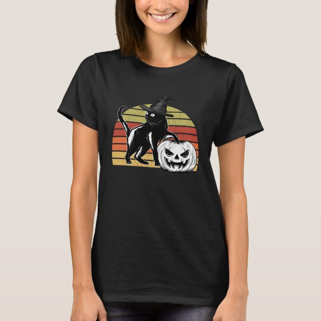 Halloween Scary Black Cat Witch Hat Pumpkin JackOL T Shirt (Framsida)