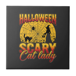 Halloween Scary Cat Lady Witch Spider Web Kakelplatta