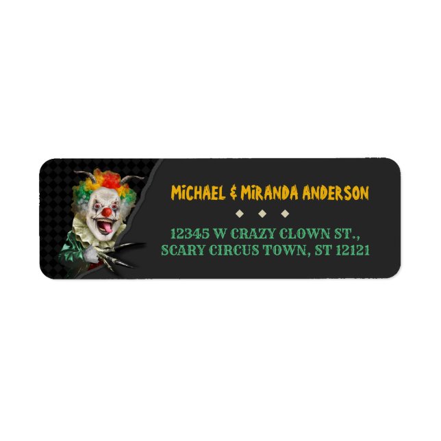 Halloween Scary Clown Vuxen Creepy Circus Party Returadress Etikett (Framsidan)