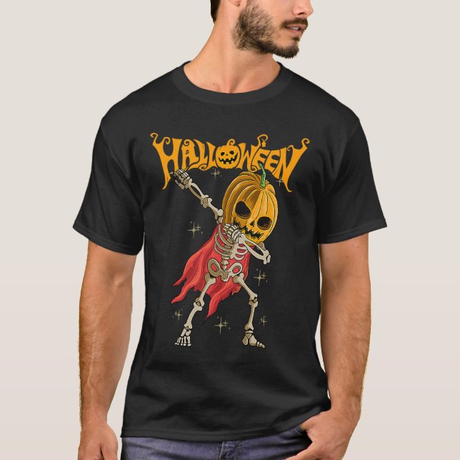 Halloween Scary Dancing Skeleton Pumpkin Happy Hal T Shirt (Framsida)