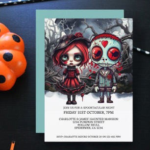 Halloween Scary Doll par i Skogen Inbjudningar