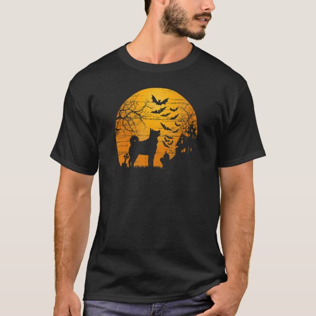 Halloween Scary Elkhound Graves Creepy Måne & Haun T Shirt (Framsida)