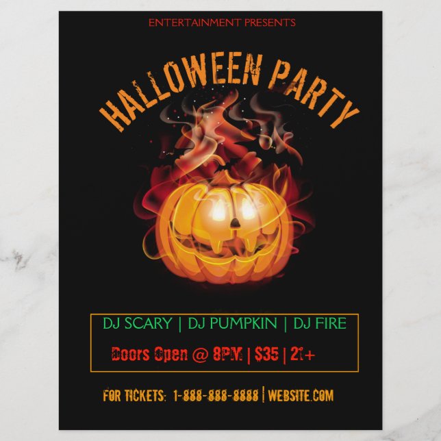 Halloween Scary Fire Pumpkin Party Flyer (Framsidan)