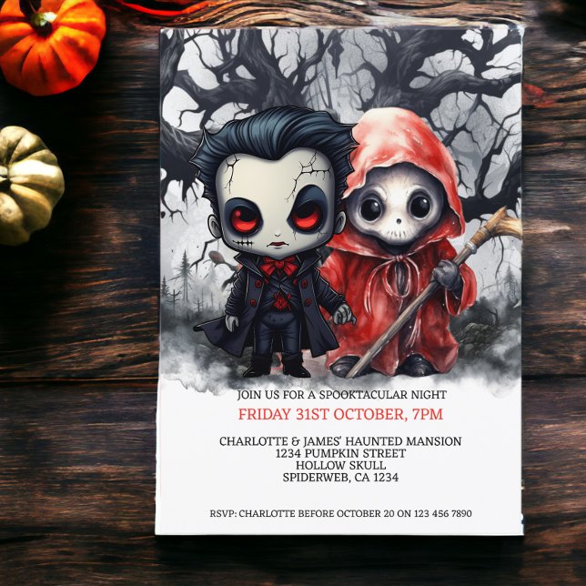 Halloween Scary Grim Reaper och Vampire Inbjudningar (Halloween Scary Grim Reaper and Vampire Invitations from Ricaso)