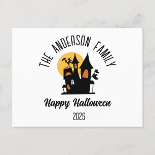 Halloween Scary Haunged House Personlig Namn Helg Vykort