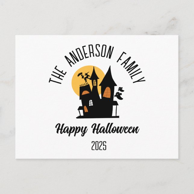 Halloween Scary Haunged House Personlig Namn Helg Vykort (Framsida)