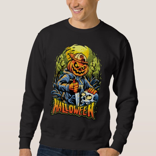 Halloween Scary Jack o lantern bär en skal Lång Ärmad Tröja (Framsida)