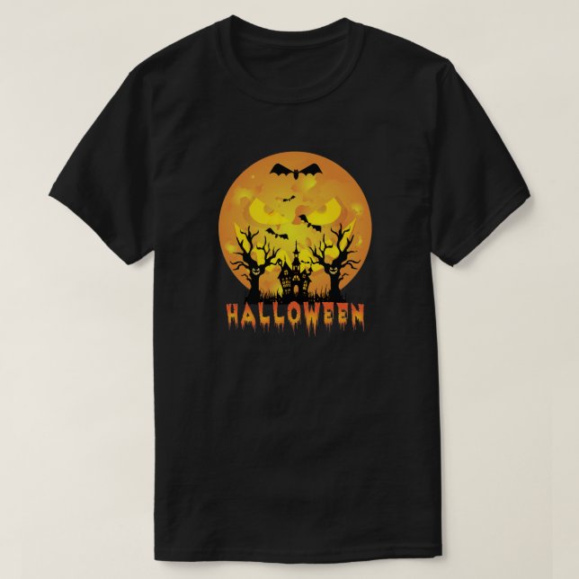 Halloween Scary Måne Ansikte T Shirt (Design framsida)