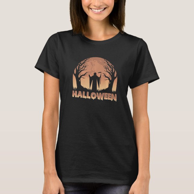 Halloween Scary Moonlit Grim Reaper Spooky Gothic T Shirt (Framsida)