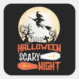 Halloween Scary Night Creepy Witch Fyrkantigt Klistermärke