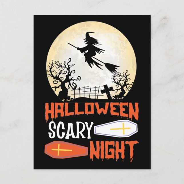 Halloween Scary Night Creepy Witch Halloween-kort Helg Vykort (Framsida)