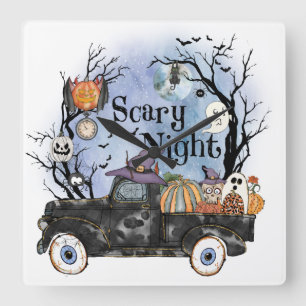 Halloween Scary_Night Fyrkantig Klocka
