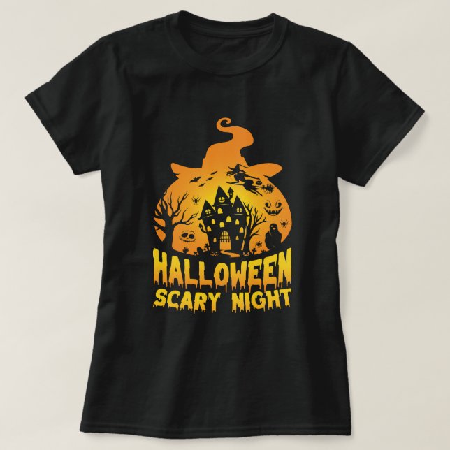 Halloween Scary Night Haunted House Design T Shirt (Design framsida)