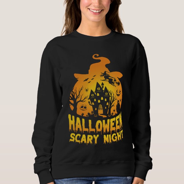 Halloween Scary Night Haunted House Design T Shirt (Framsida)