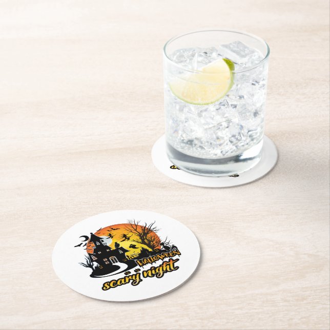 Halloween Scary Night Underlägg Papper Rund (Insitu)