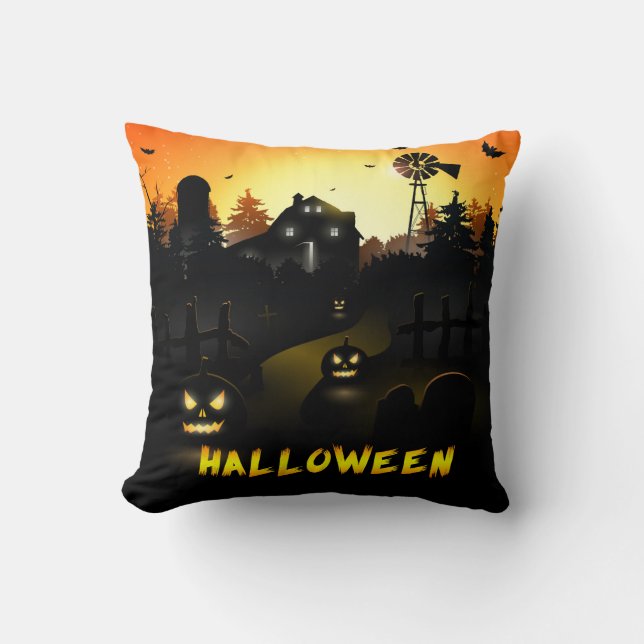 Halloween Scary Pumpkin Scene Kudde (Framsida)